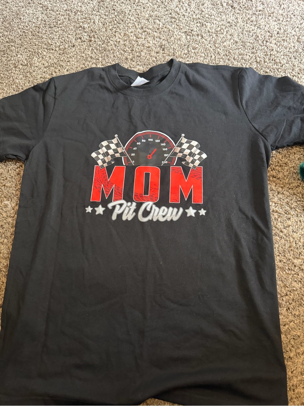 Halo Black Tee with Red MOM Pit Crew Graphic